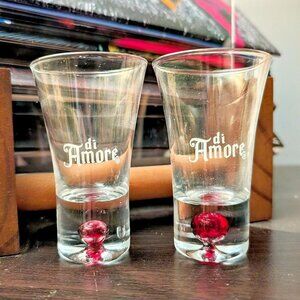 Di Amore Shot Glasses Set of 2 Red Bubble on the Bottom Liqueur 3.5" tall